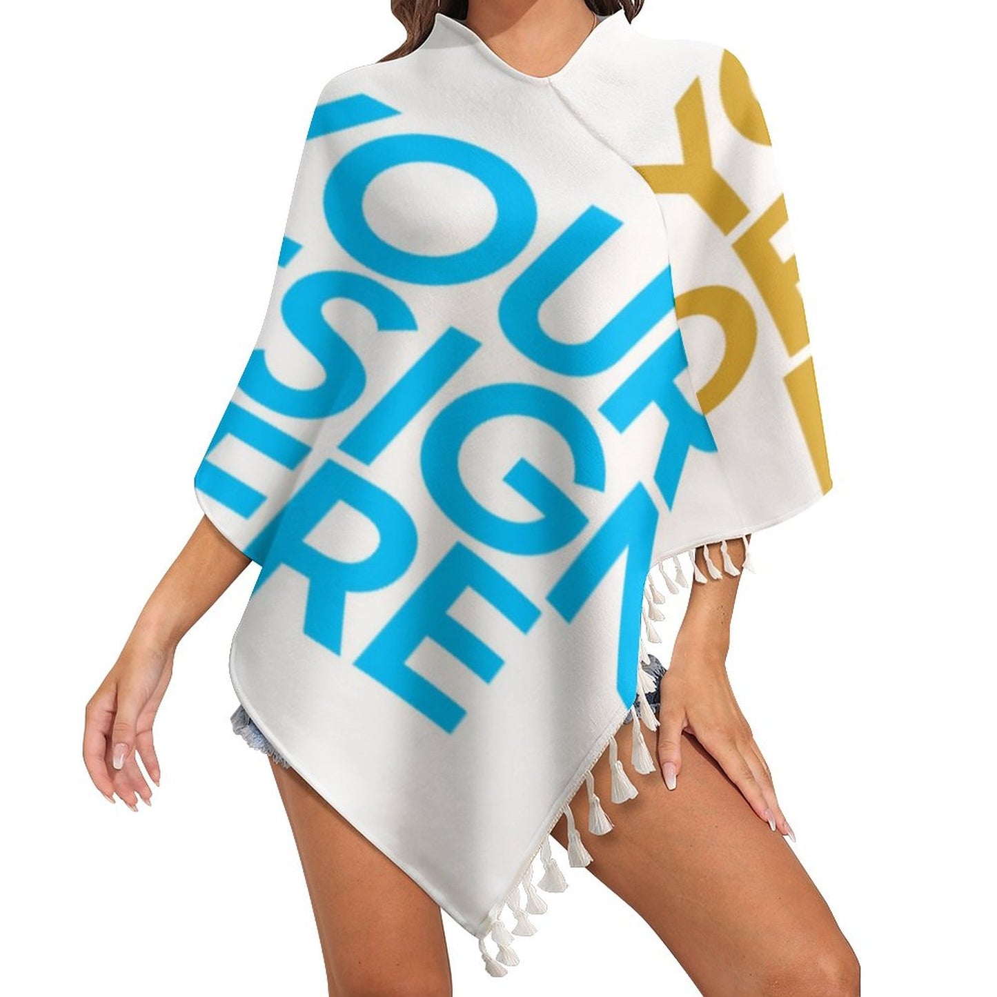 流苏边针织披风MY07 (多图) 图文定制设计