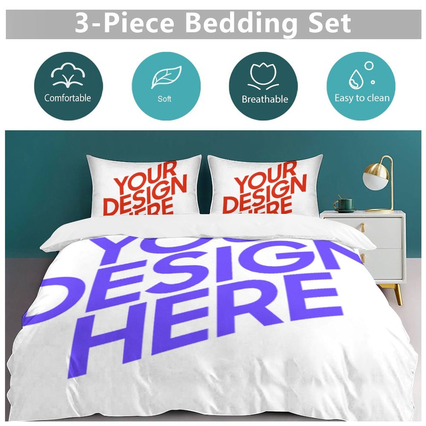 加厚款床上三件套 (单面印制) (两拼) 图文定制设计