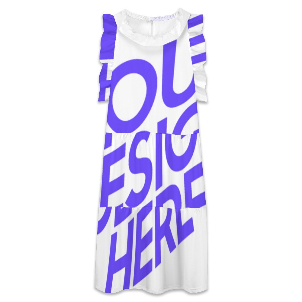 荷叶边立领高腰连衣裙F11Q图文定制设计