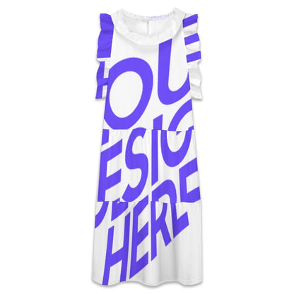 荷叶边立领高腰连衣裙F11Q图文定制设计