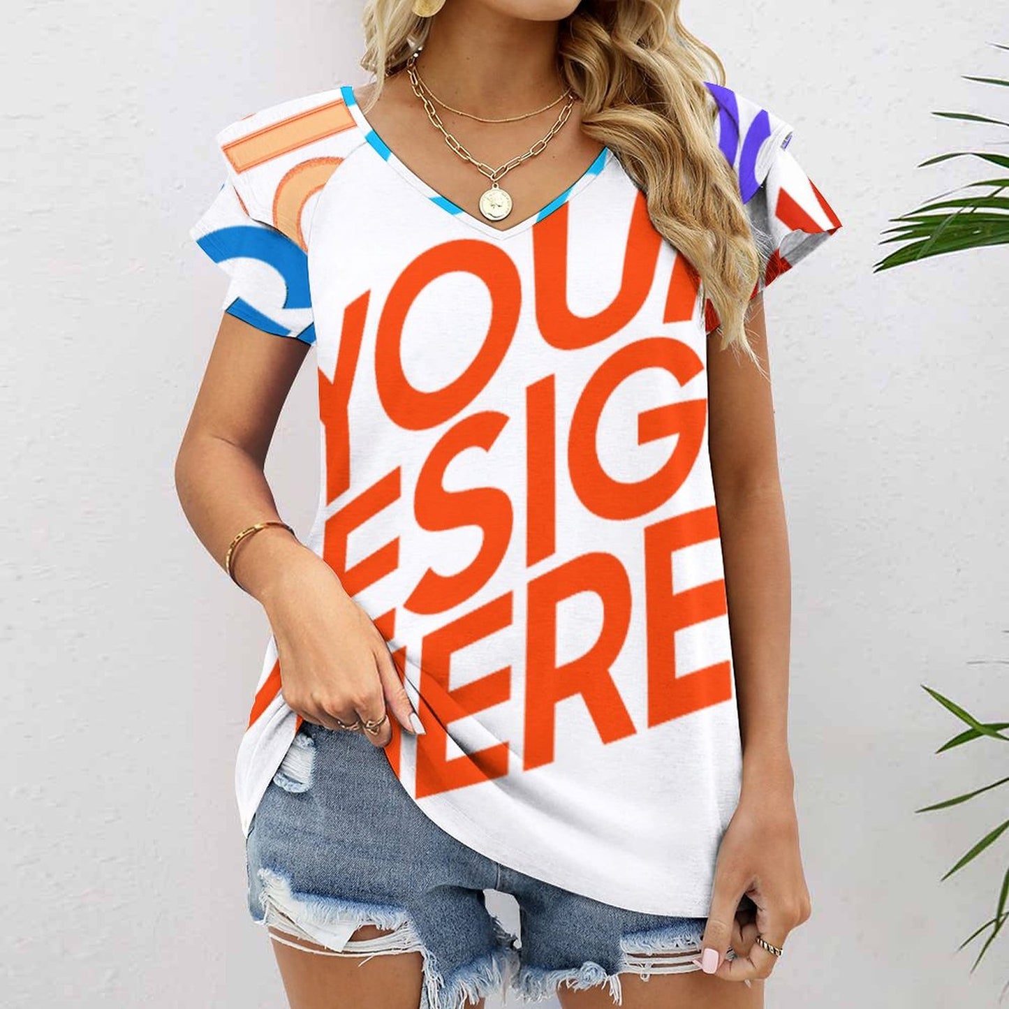 荷叶边短袖V领T恤BUT (多图) 图文定制设计