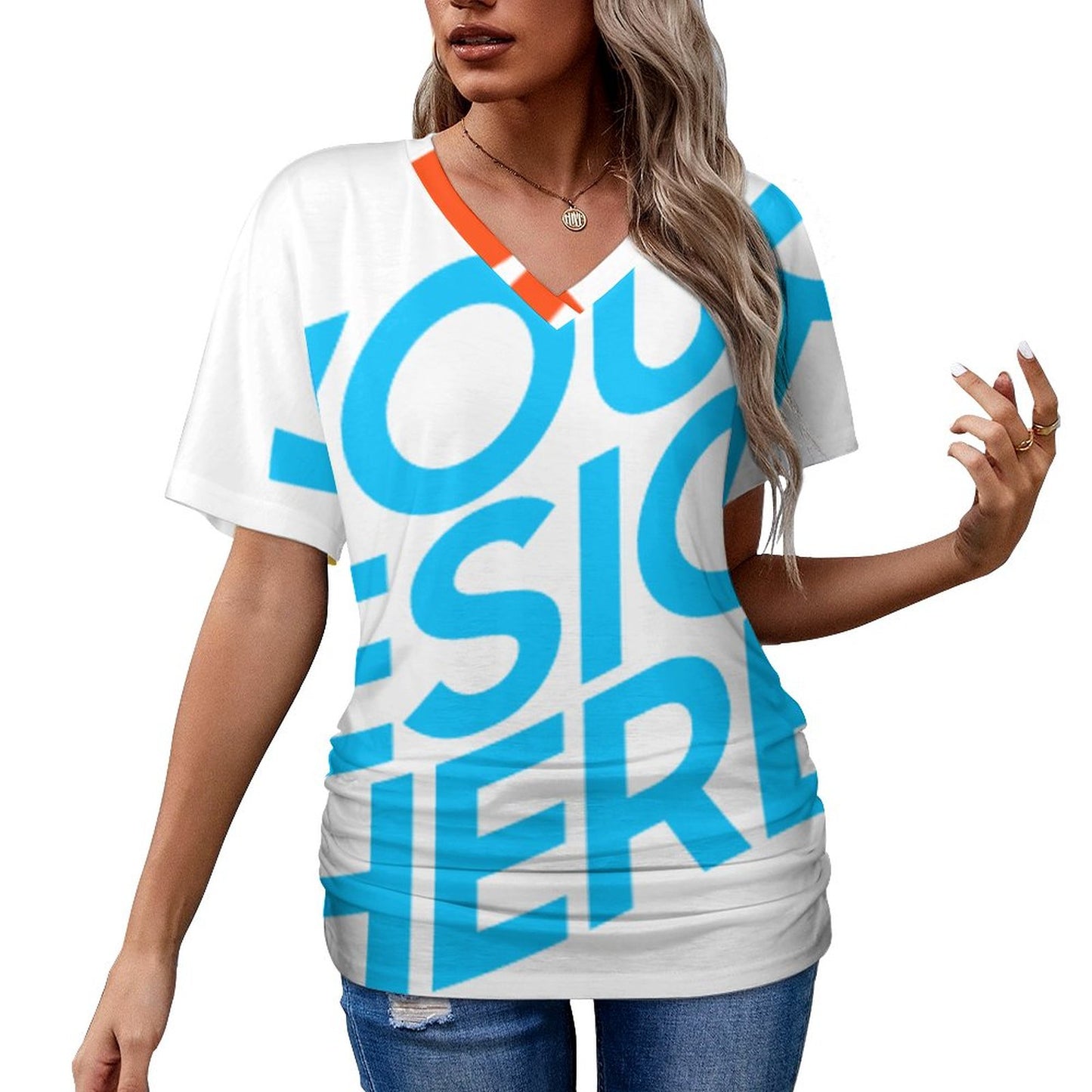 V领褶皱T恤BHT (多图) 图文定制设计