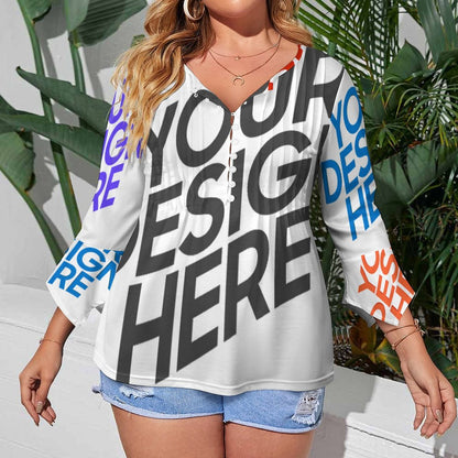 女式十粒扣褶皱花瓣袖上衣SDS20150 (多图) 图文定制设计