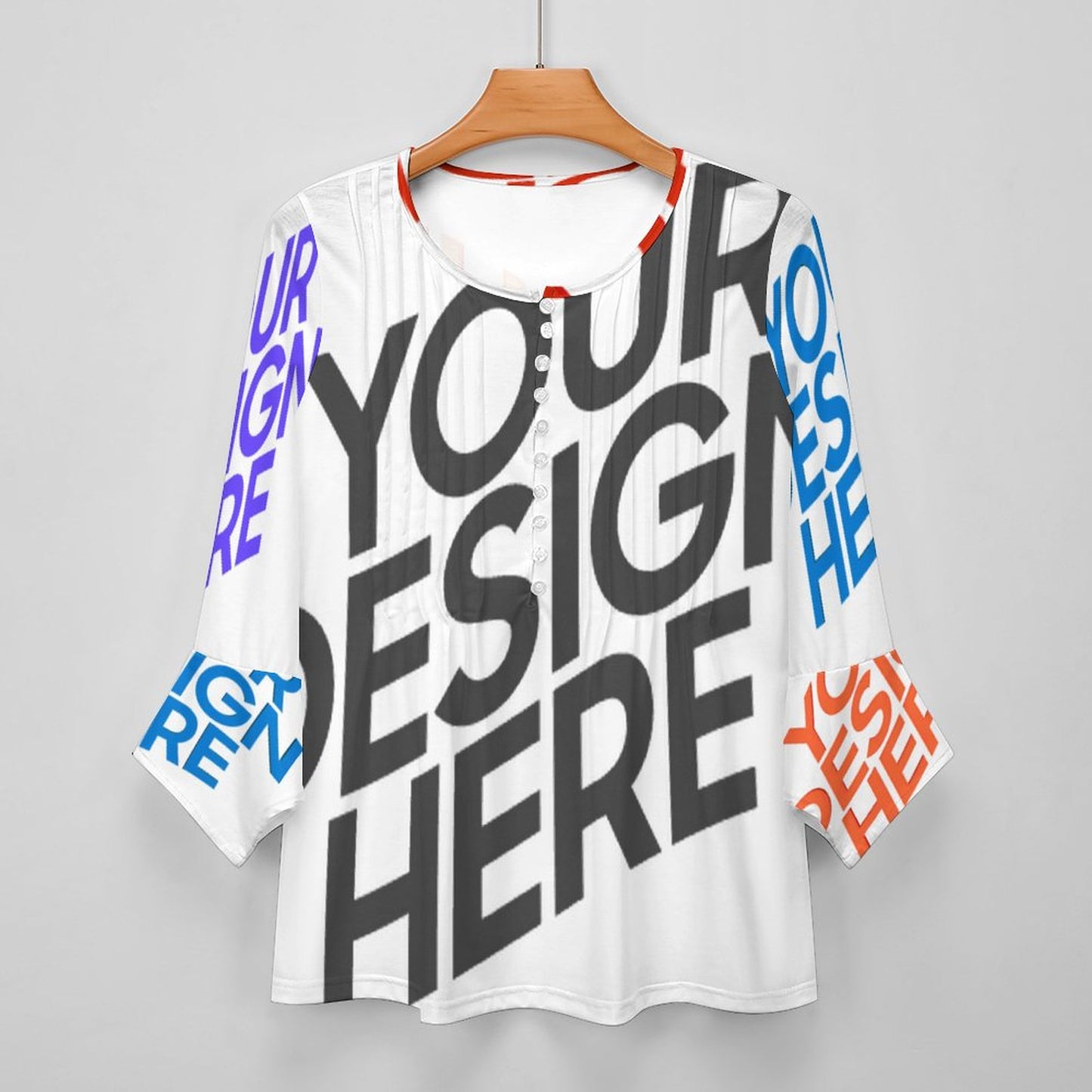 女式十粒扣褶皱花瓣袖上衣SDS20150 (多图) 图文定制设计