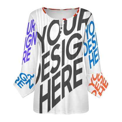 女式十粒扣褶皱花瓣袖上衣SDS20150 (多图) 图文定制设计