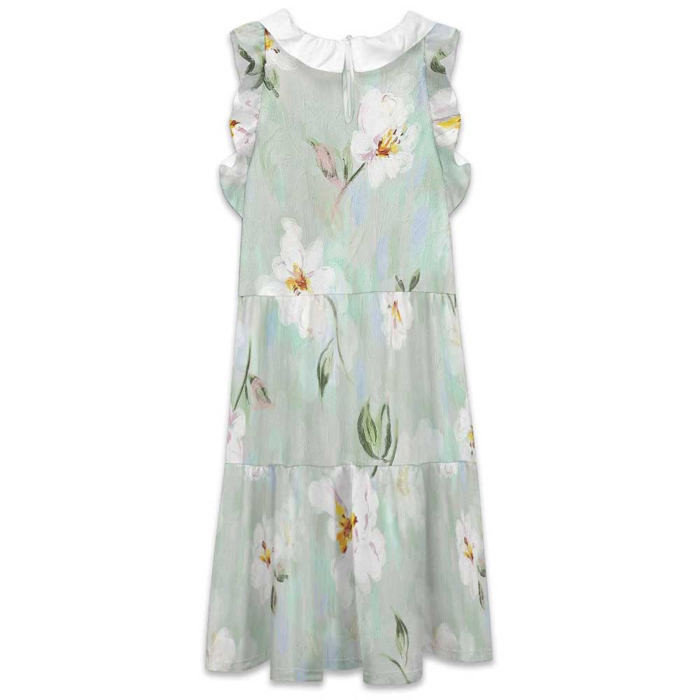 荷叶边立领高腰连衣裙F11Q图文定制设计