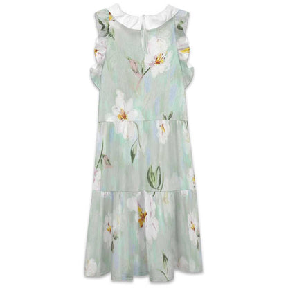 荷叶边立领高腰连衣裙F11Q图文定制设计