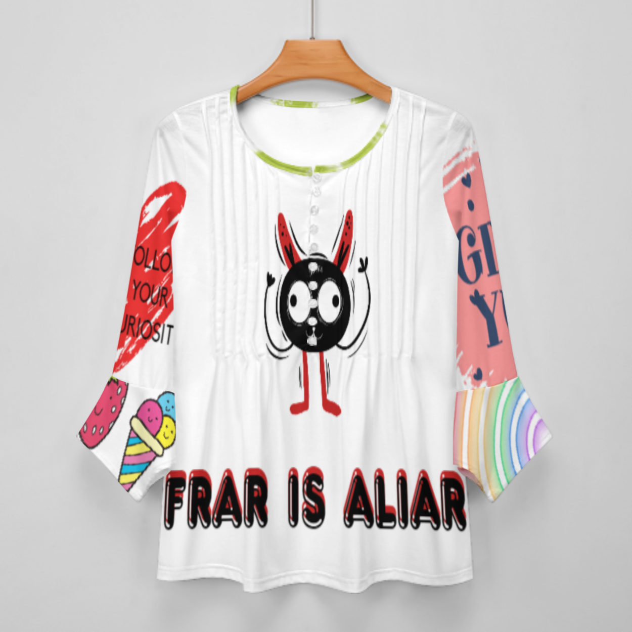 女式十粒扣褶皱花瓣袖上衣SDS20150 (多图) 图文定制设计