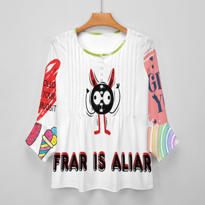 女式十粒扣褶皱花瓣袖上衣SDS20150 (多图) 图文定制设计