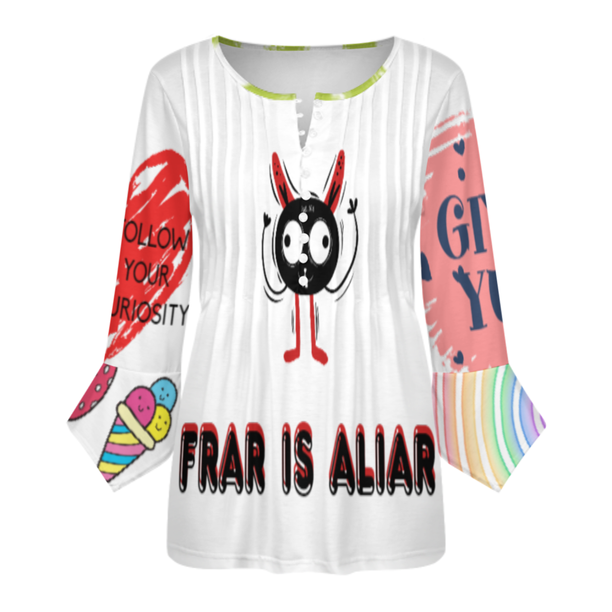 女式十粒扣褶皱花瓣袖上衣SDS20150 (多图) 图文定制设计