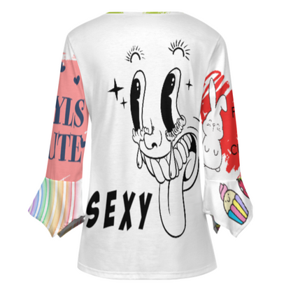 女式十粒扣褶皱花瓣袖上衣SDS20150 (多图) 图文定制设计