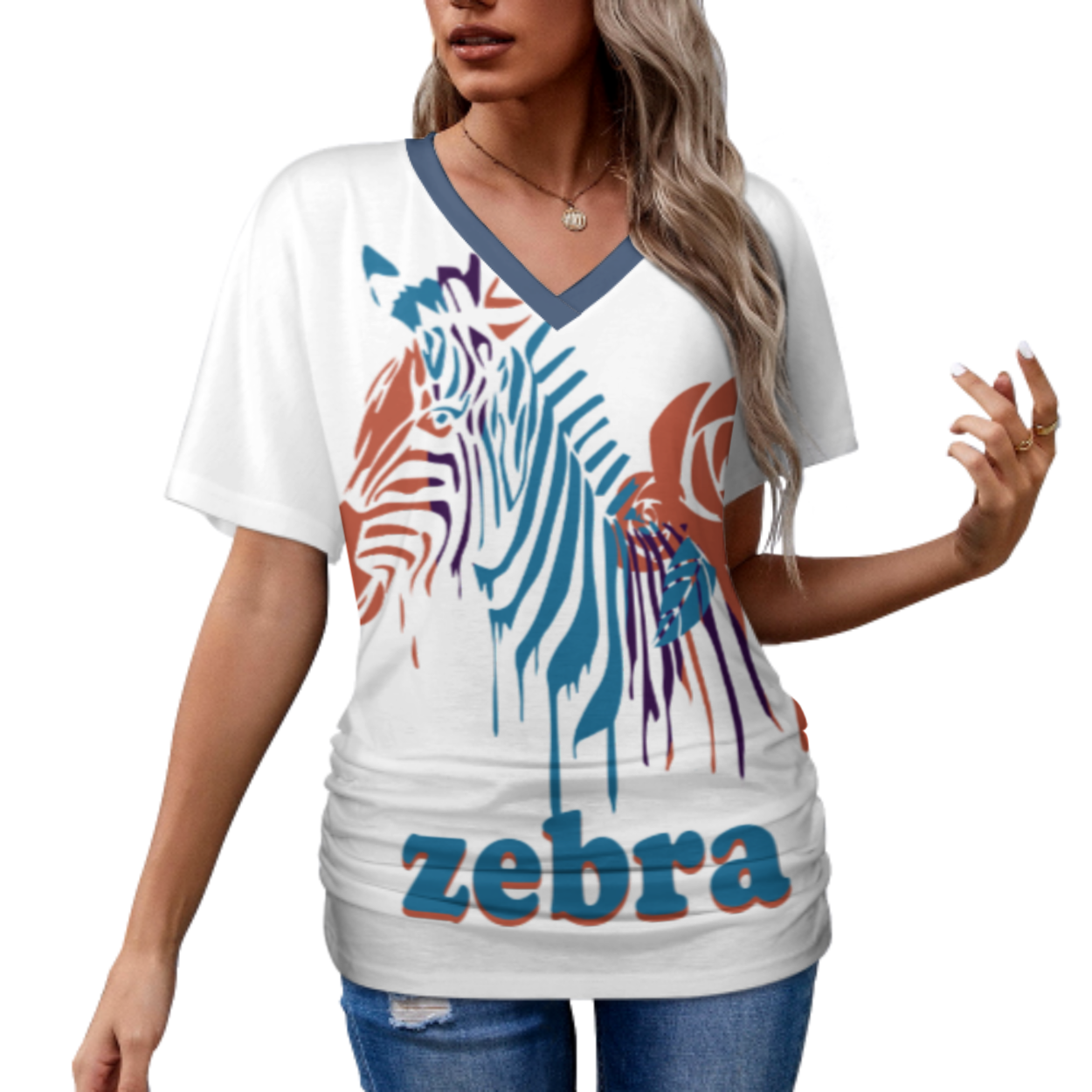 V领褶皱T恤BHT (多图) 图文定制设计