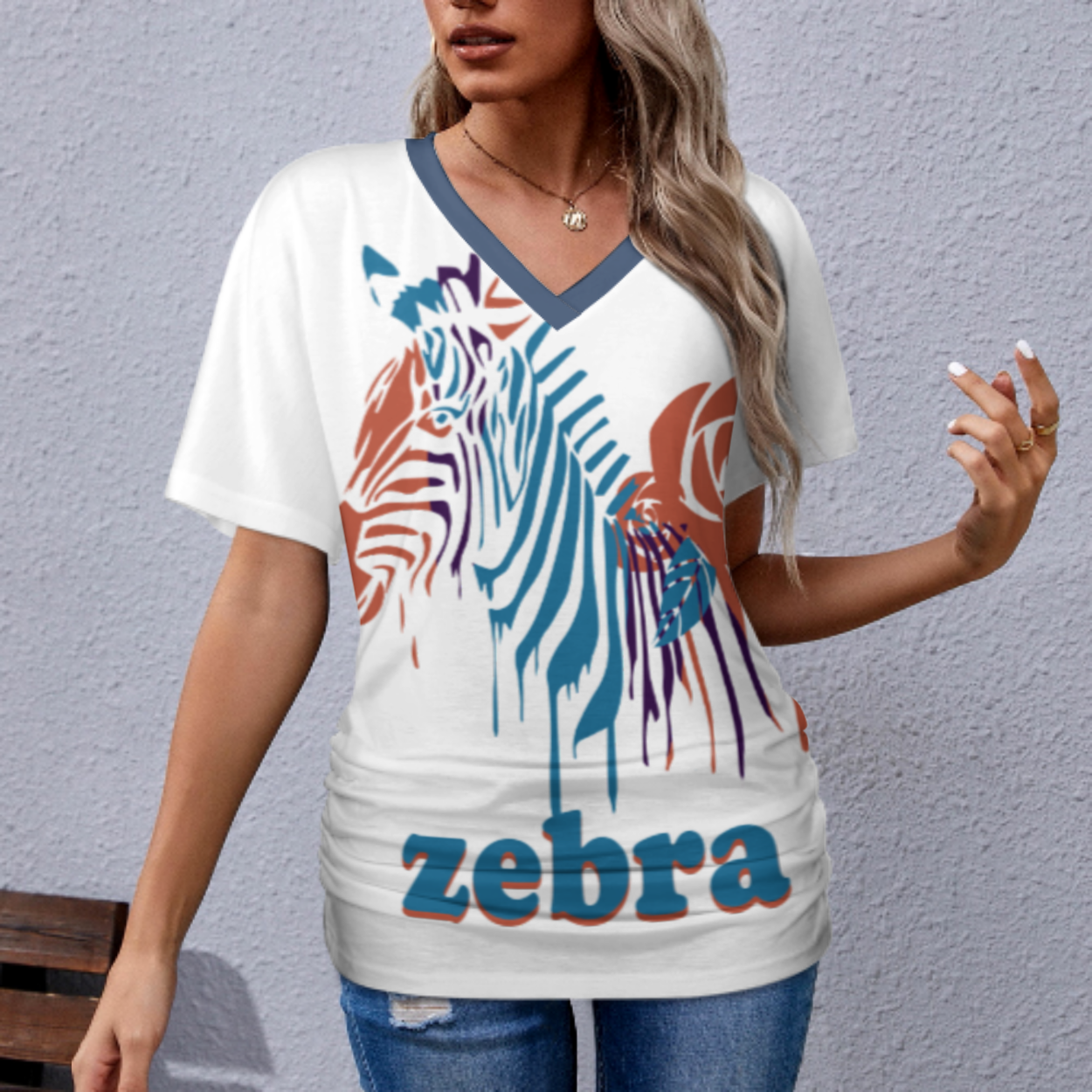 V领褶皱T恤BHT (多图) 图文定制设计