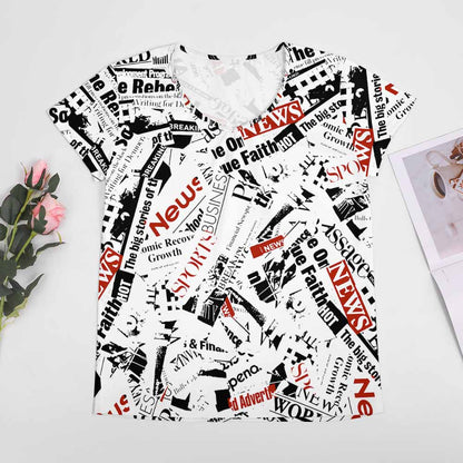 女式V领短袖T恤VT (单图) 图文定制设计