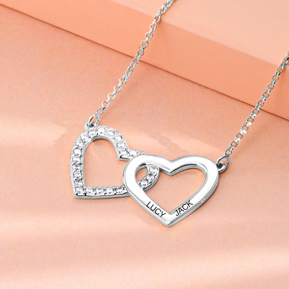 双心镶钻项链X0093图文定制设计