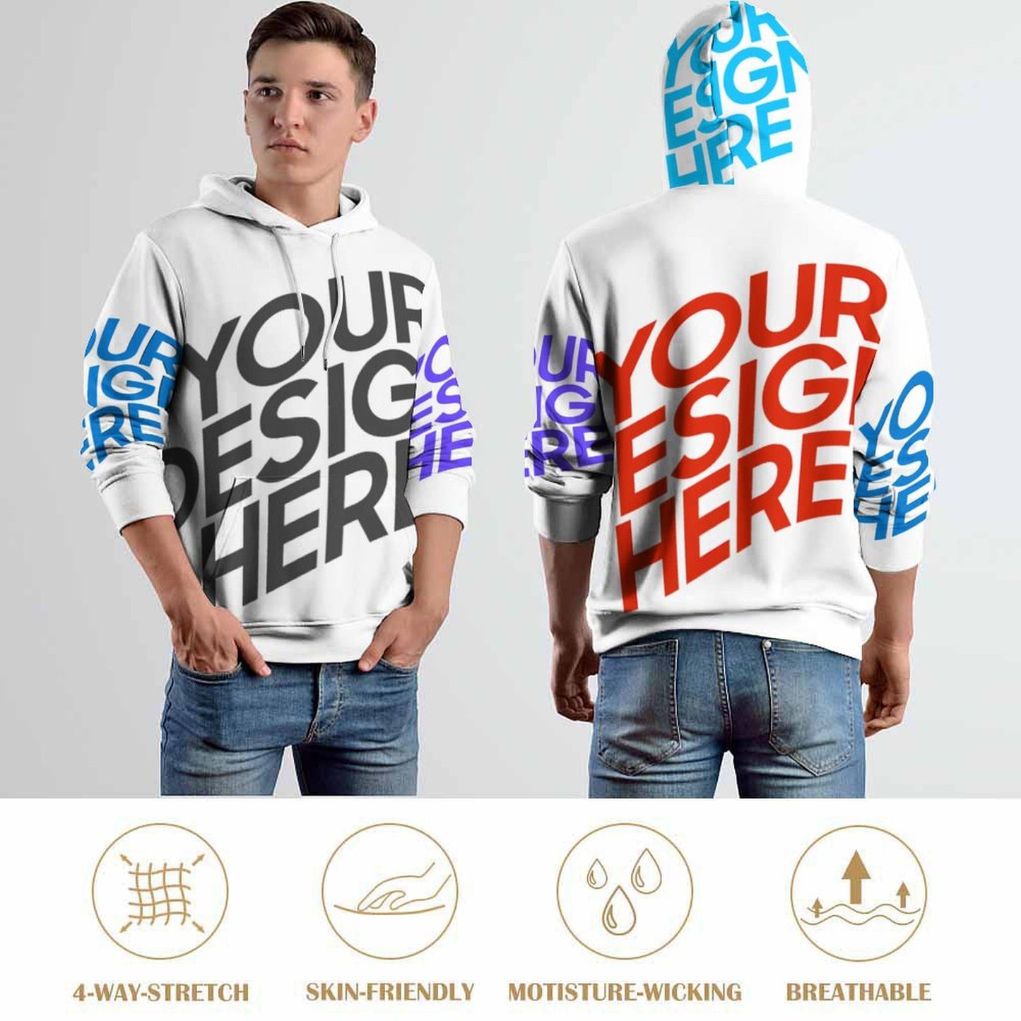 双层帽全印成人卫衣 (男女通用款) 图文定制设计