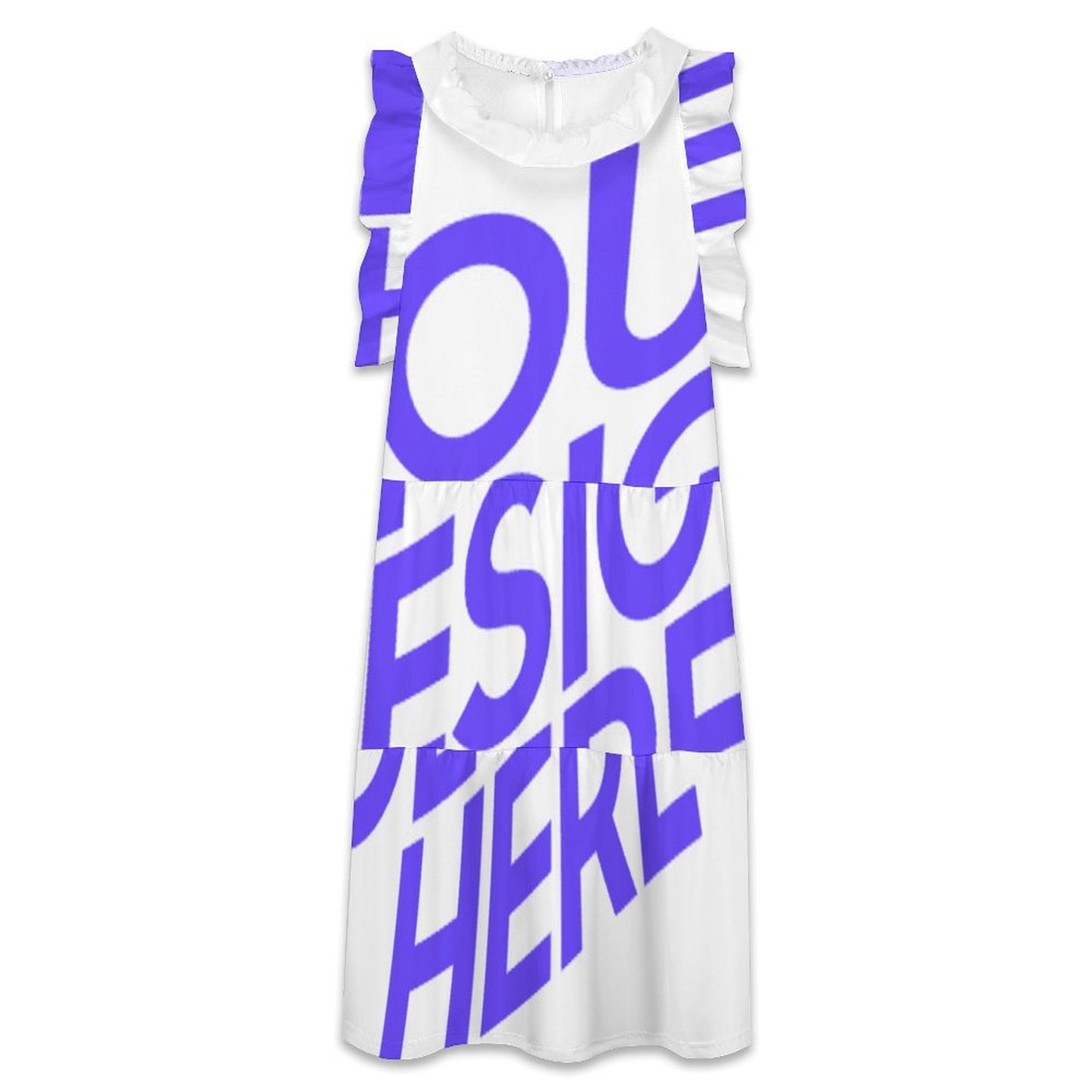 荷叶边立领高腰连衣裙F11Q图文定制设计