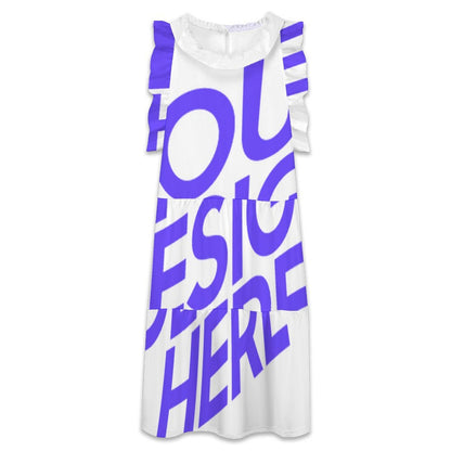 荷叶边立领高腰连衣裙F11Q图文定制设计