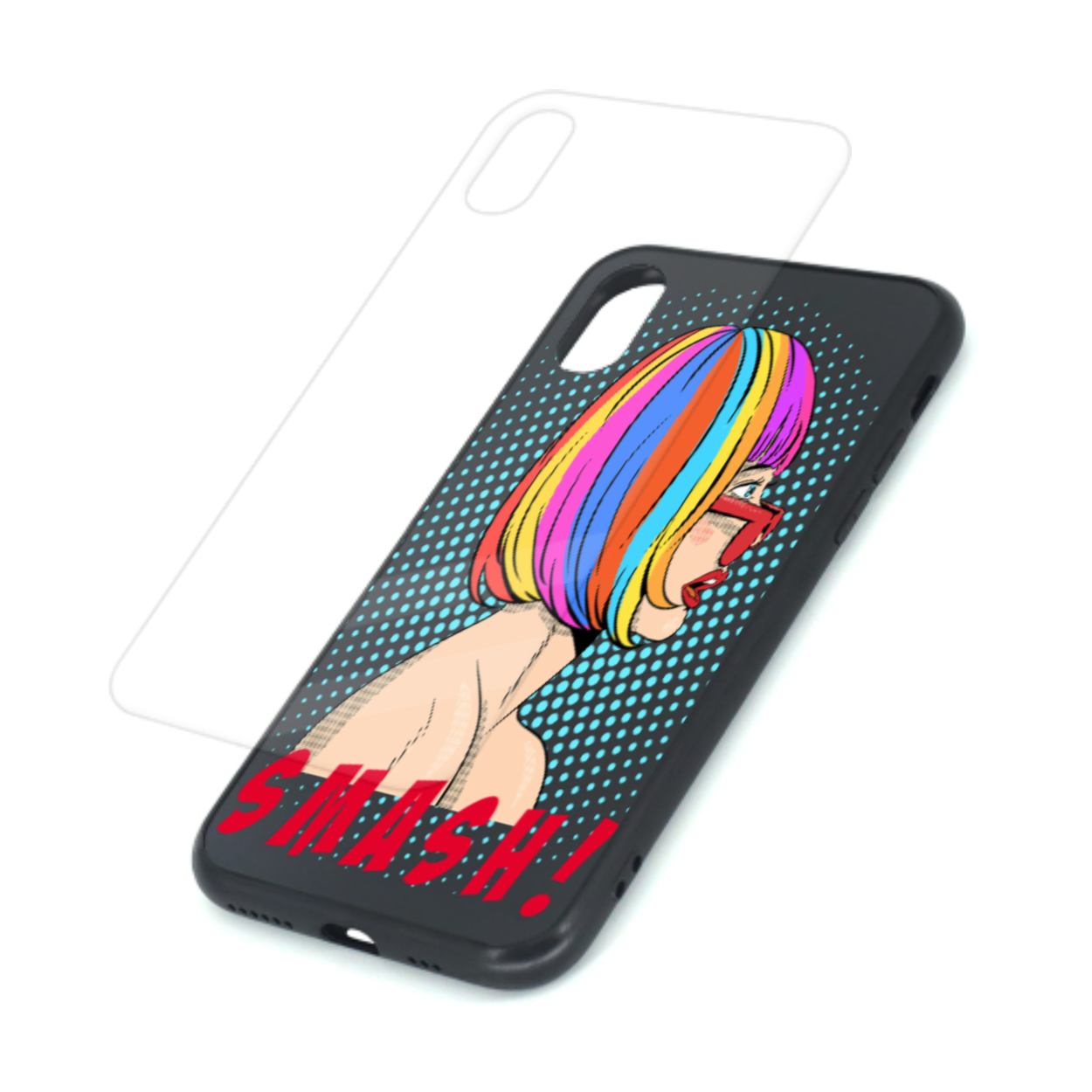 iPhone XS黑色TPU玻璃手机壳图文定制设计