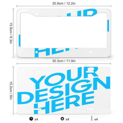 车牌框 (四圆孔+车牌组合) 图文定制设计