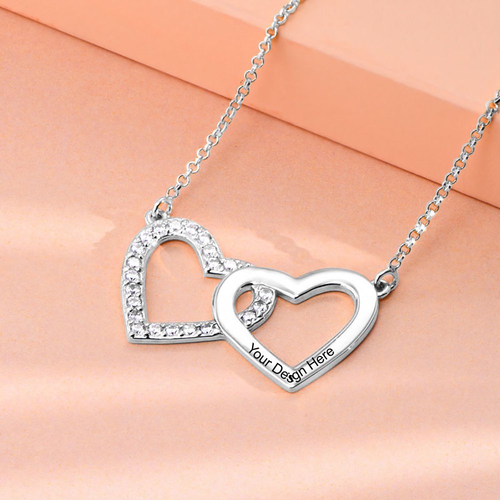 双心镶钻项链X0093图文定制设计