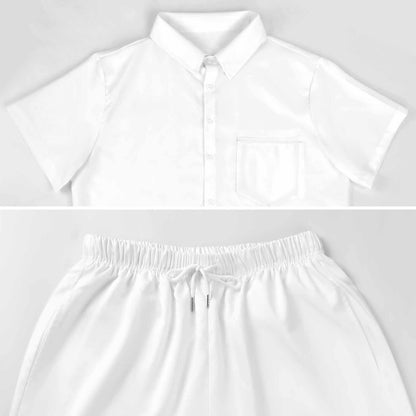 翻领带口袋短袖衬衫套装B339D1P (单图) 图文定制设计